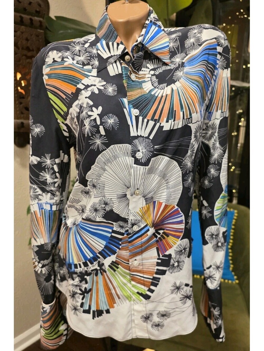 Robert Graham Womens Silk Blouse S Small Multicolor Abstract Needs Cufflinks